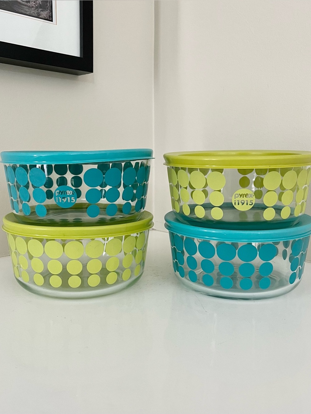 Pyrex 2015 100th anniversary dot motif glass Tupperware  set